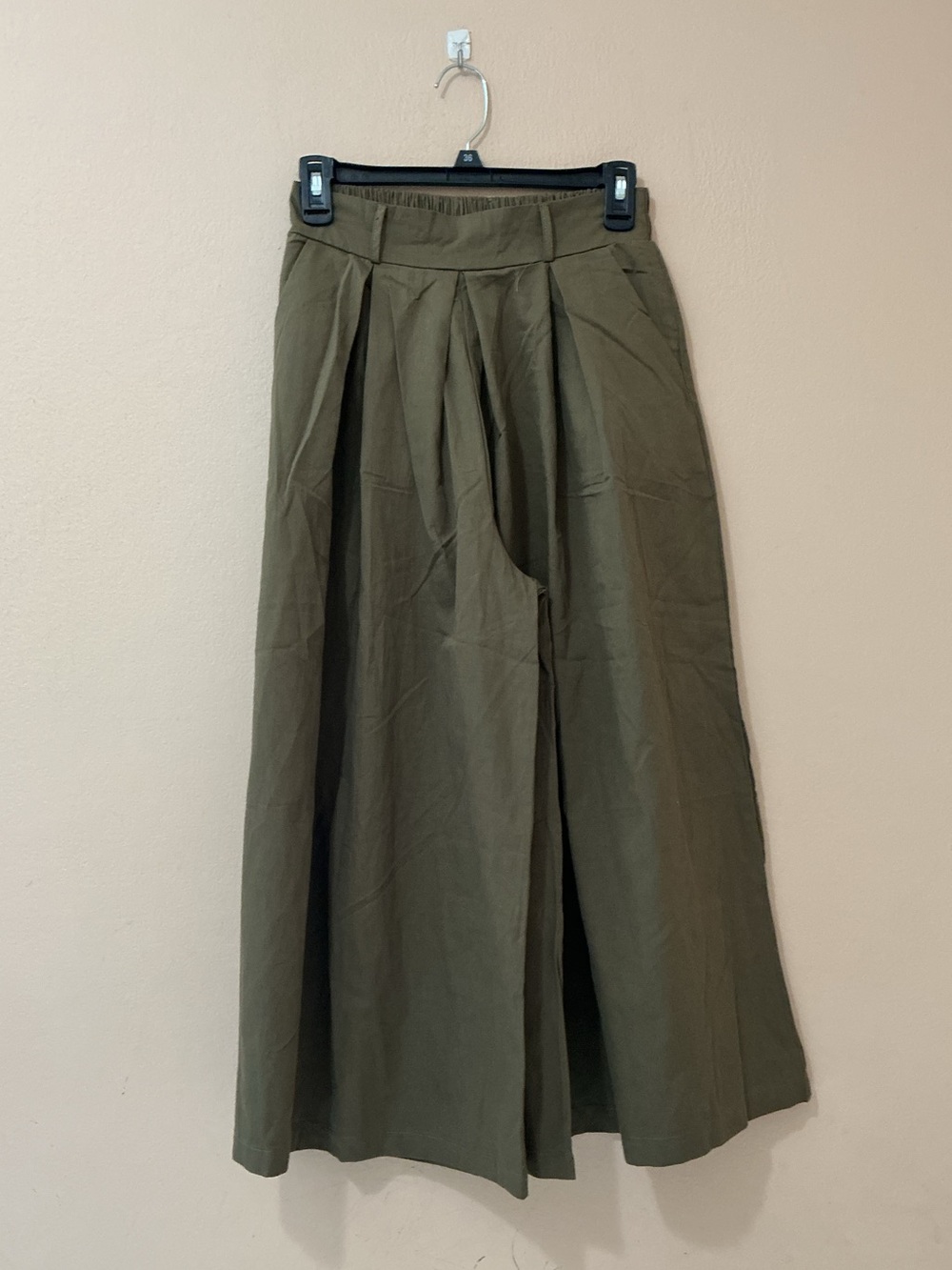 PatPat Olive Cropped Wide Leg Pants With Elastic Waist